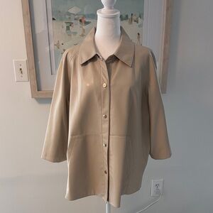 Chico's Beige Pleather Button-Front 3/4 Sleeve Jacket Size 3 (XL)